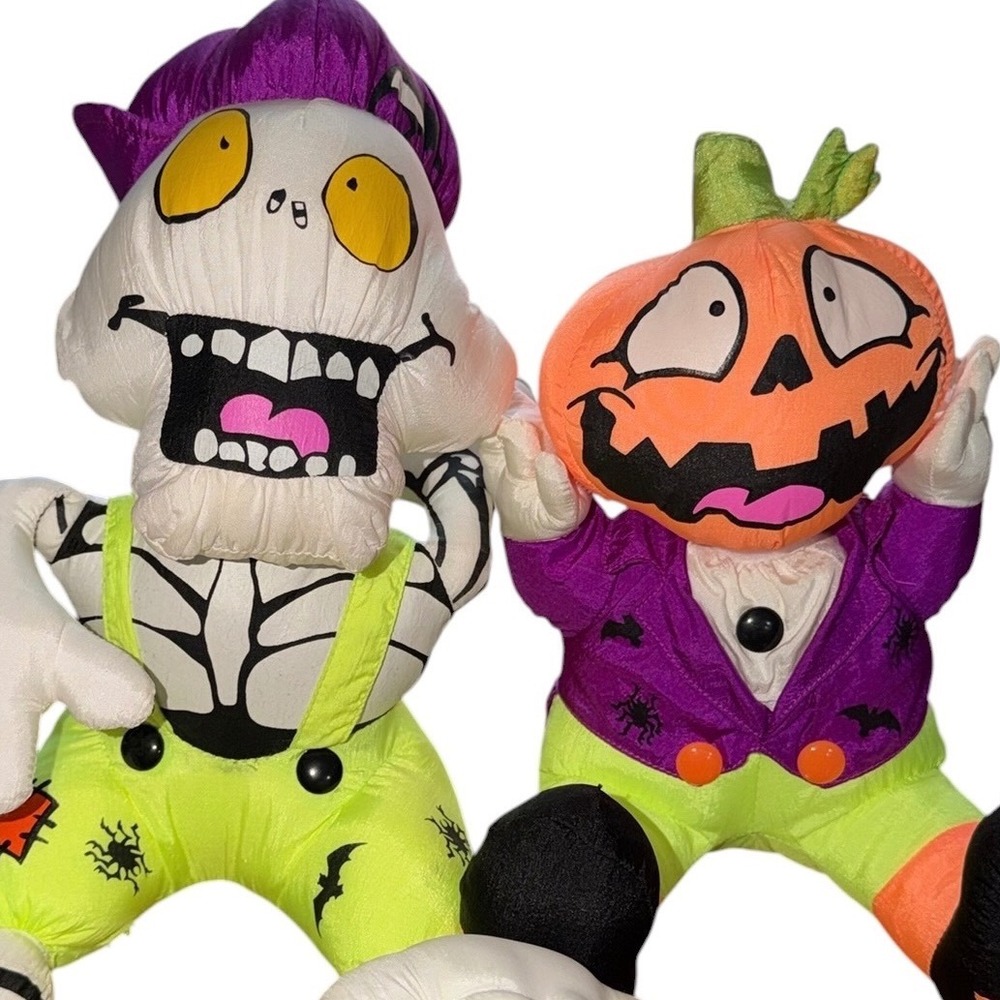 Vintage 1993 Trendmasters Halloween Plush Skeleton & Talking Pumpkin Head Set